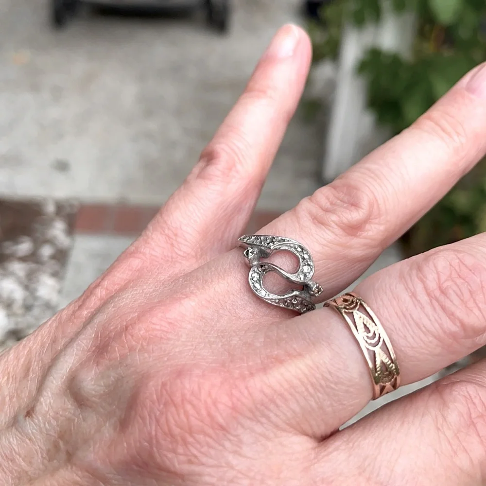 Antique sterling silver ring with Marcasite and genuine crystals